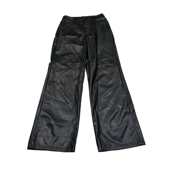 MakeMeChic Women's Faux Leather Pants Straight Wide Leg Leather Pants Black - Picture 3 of 8